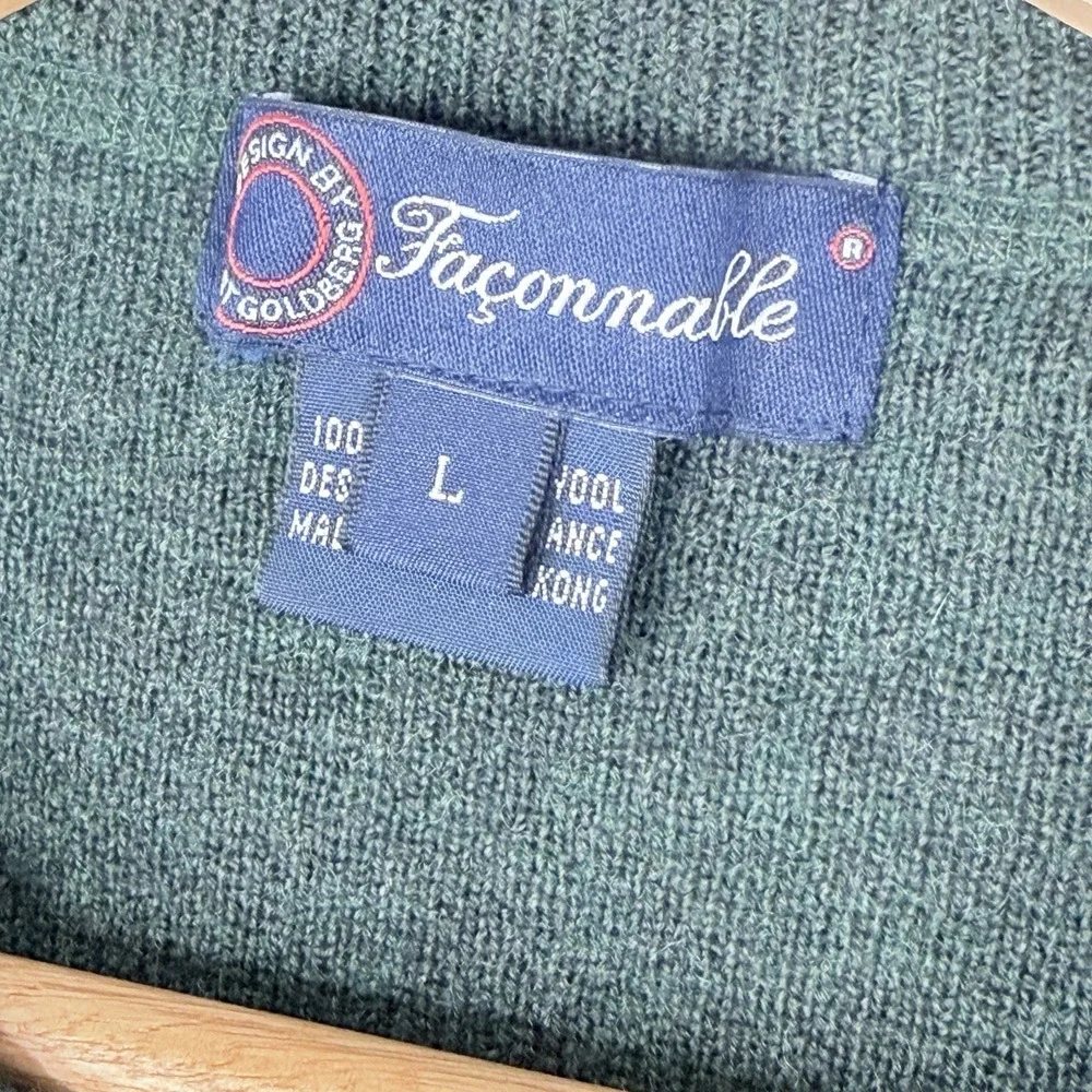 Faconnable Sweater Men's 100% Merino Wool Crew‎ Neck Preppy Jumper Pullover SZ-L